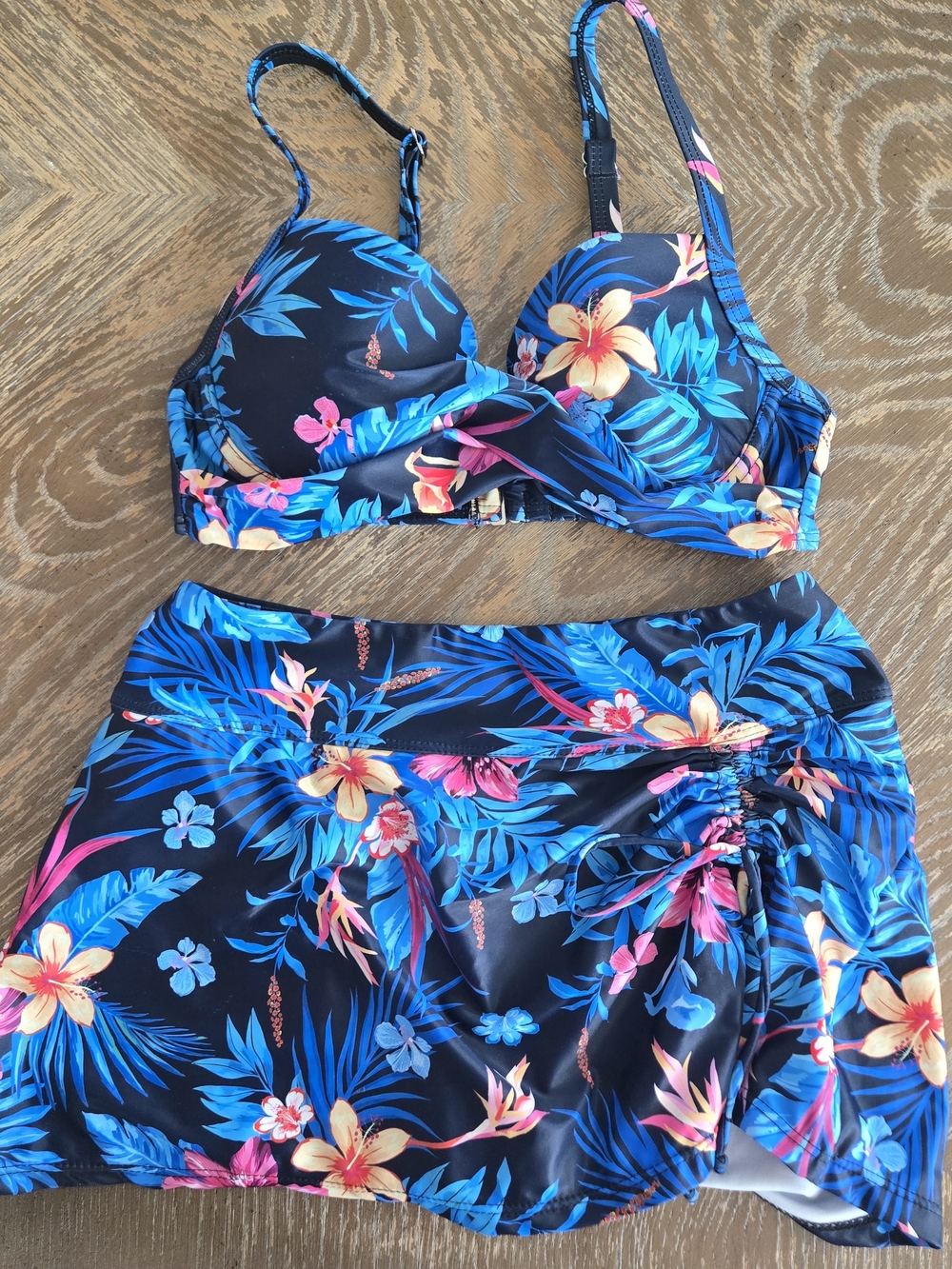 Younique Black Swim Bottom with Tropical Blue & Pink Accents